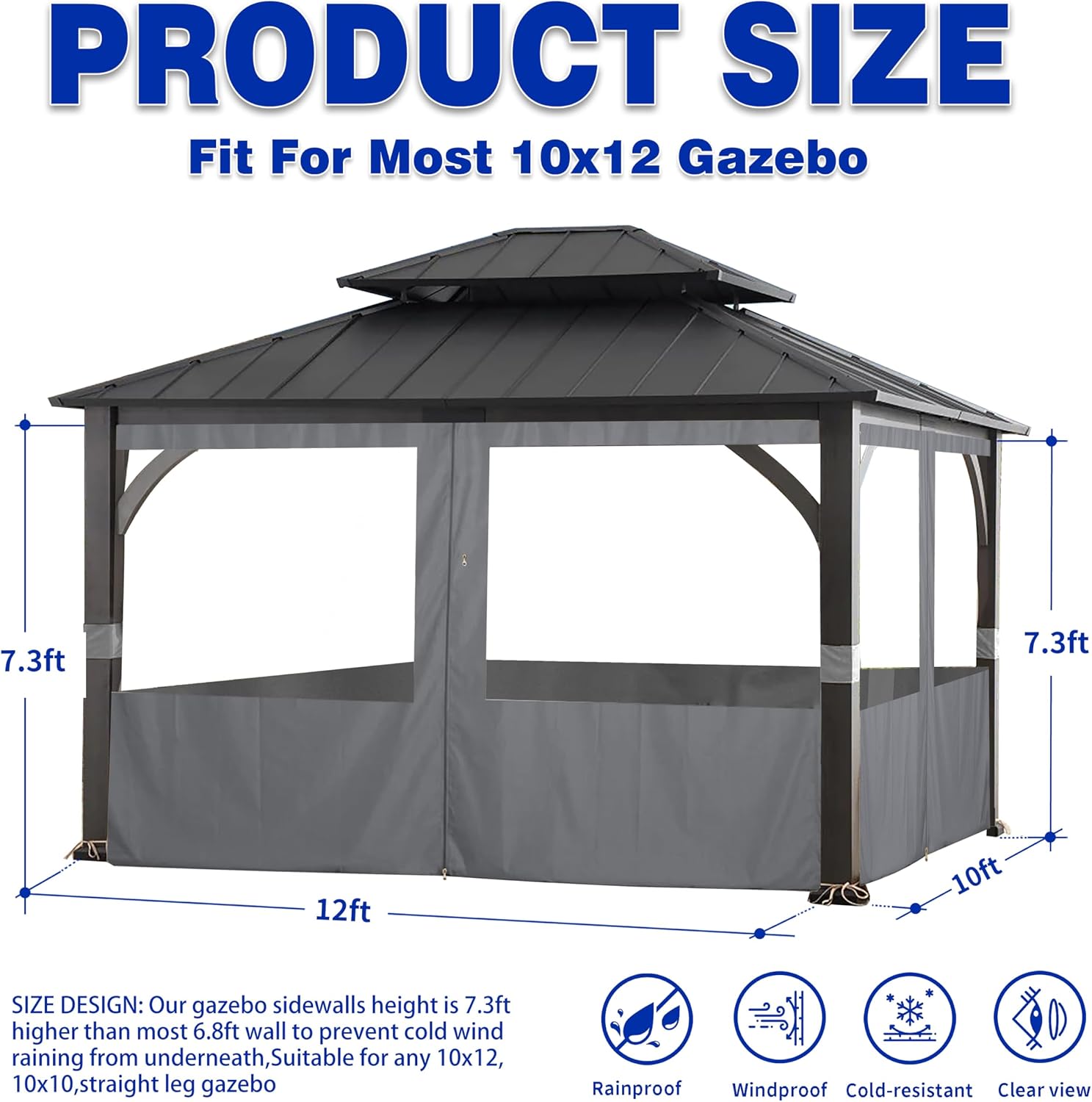 SCOCANOPY Clear Window Gazebo Privacy Curtain Set Fit for 10X12 Ft Gazebo, (Gray)