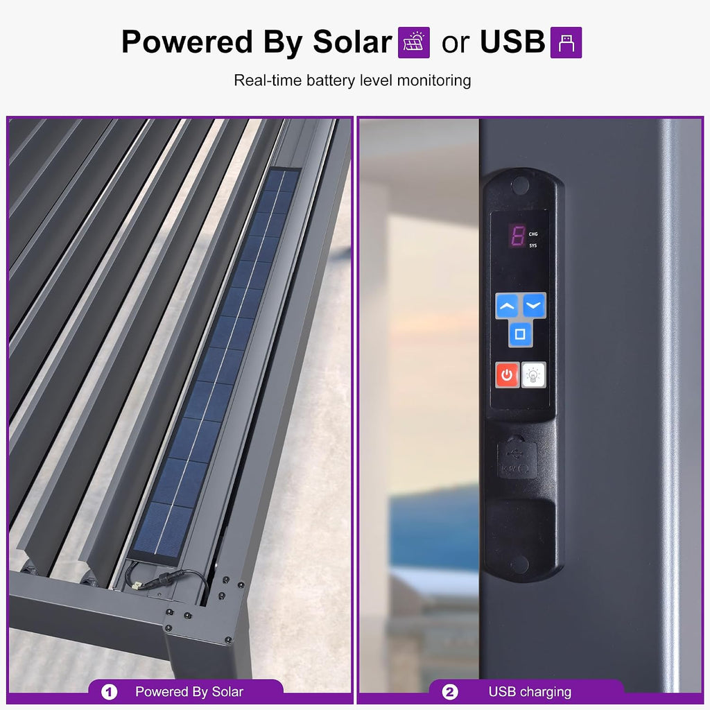 PURPLE LEAF Huge Louvered Pergola 92KS 13' x 25' with Integrated Solar LED Strip Light and Control Panel Adjustable Aluminum Roof Large Pergolas for Outdoor Patio Deck Gray