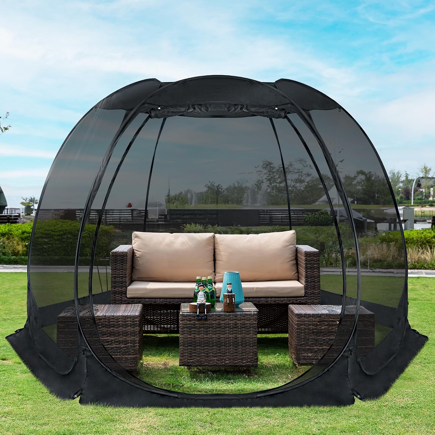 Alvantor® Pop Up Screen House, Outdoor Mosquito Mesh Tent with UV Resistant, Pop Up Canopy Easy Up, Foldable Screen Room for Camping,Backyard, Garden, Patio(Black, 12x12 FT)