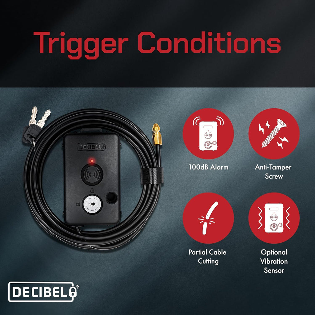 Decibel 15ft Cable Lock with 100dB Alarm, Theft Deterrent for Outdoor Gear, Tools, Kayaks & Generators