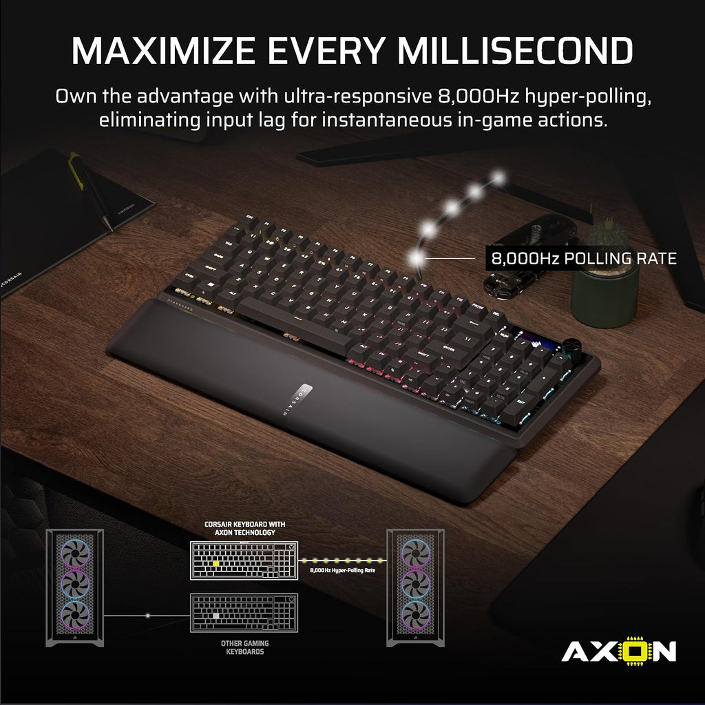 Corsair Vanguard 96 Wired Mechanical Gaming Keyboard – 96% Layout, MLX Fusion Tactile Switches, 8000Hz Polling, LCD Display, Virtual Stream Deck, G-Keys, SOCD Flashtap, QWERTY US – Black