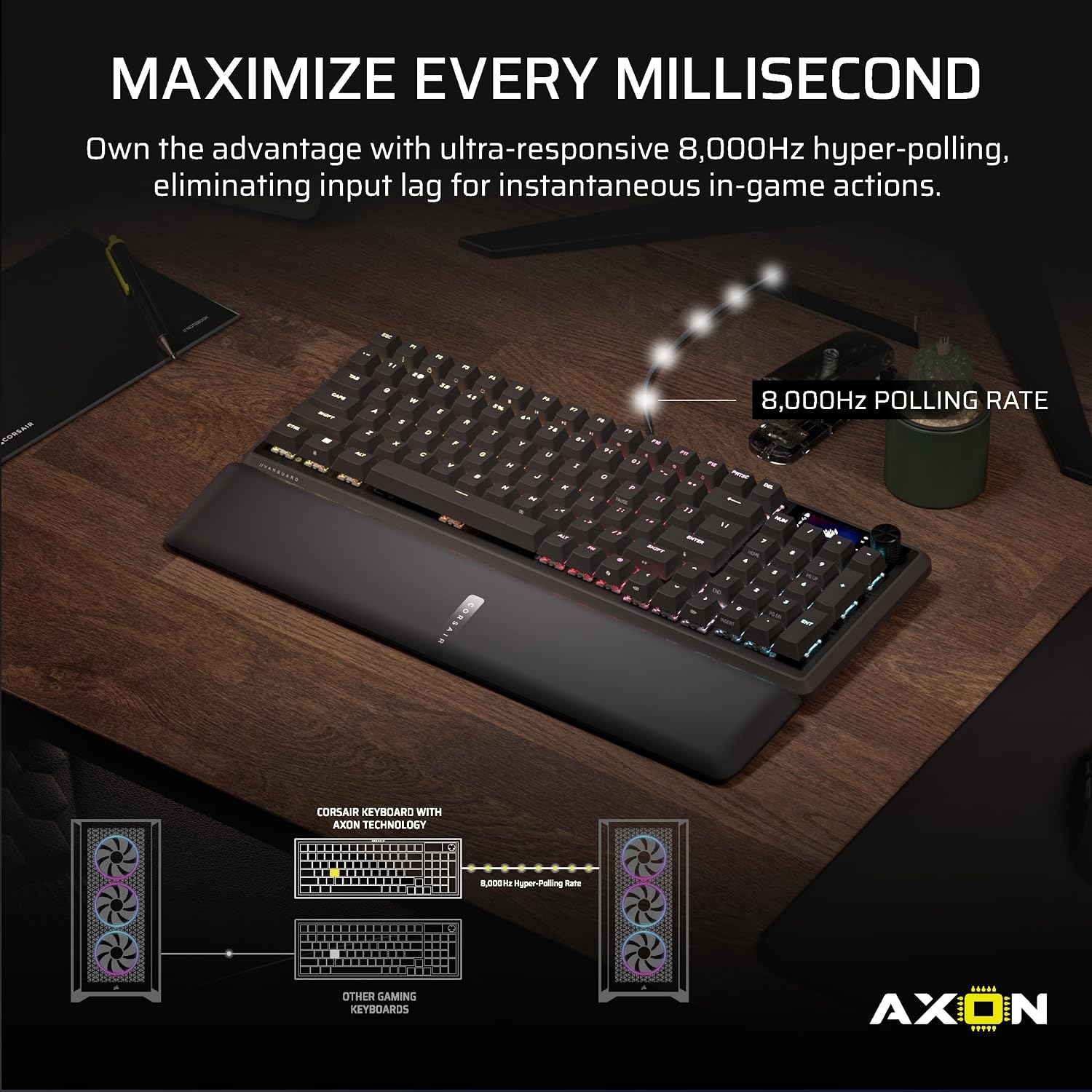 Corsair Vanguard 96 Wired Mechanical Gaming Keyboard – 96% Layout, MLX Fusion Tactile Switches, 8000Hz Polling, LCD Display, Virtual Stream Deck, G-Keys, SOCD Flashtap, QWERTY US – Black