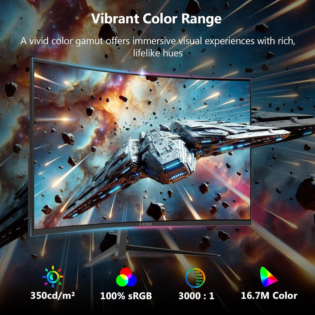 Z-Edge 27 inch Curved Gaming Monitor, FHD 1080P 180Hz 165Hz 144Hz Curved 1500R PC Monitor, MPRT 1ms, FreeSync, Low Blue Light, 350nits,16.7M Colors, UG27 Frameless Bezel, 1X DP and 1X HDMI