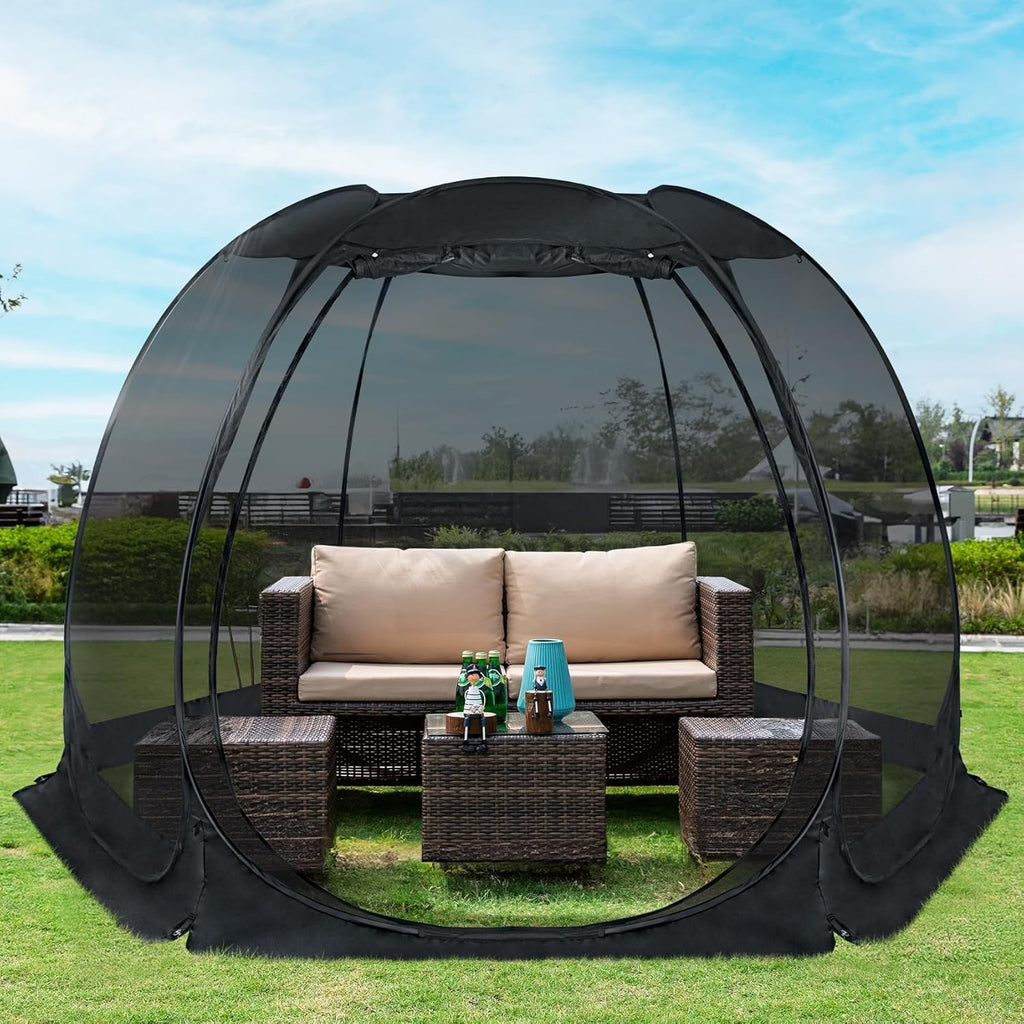 Alvantor® Pop Up House Tent, Outdoor Screen Room, Canopy Tent with UV Resistant, Easy Up Foldable Screen House for Camping Garden, Black, 10 x10 FT