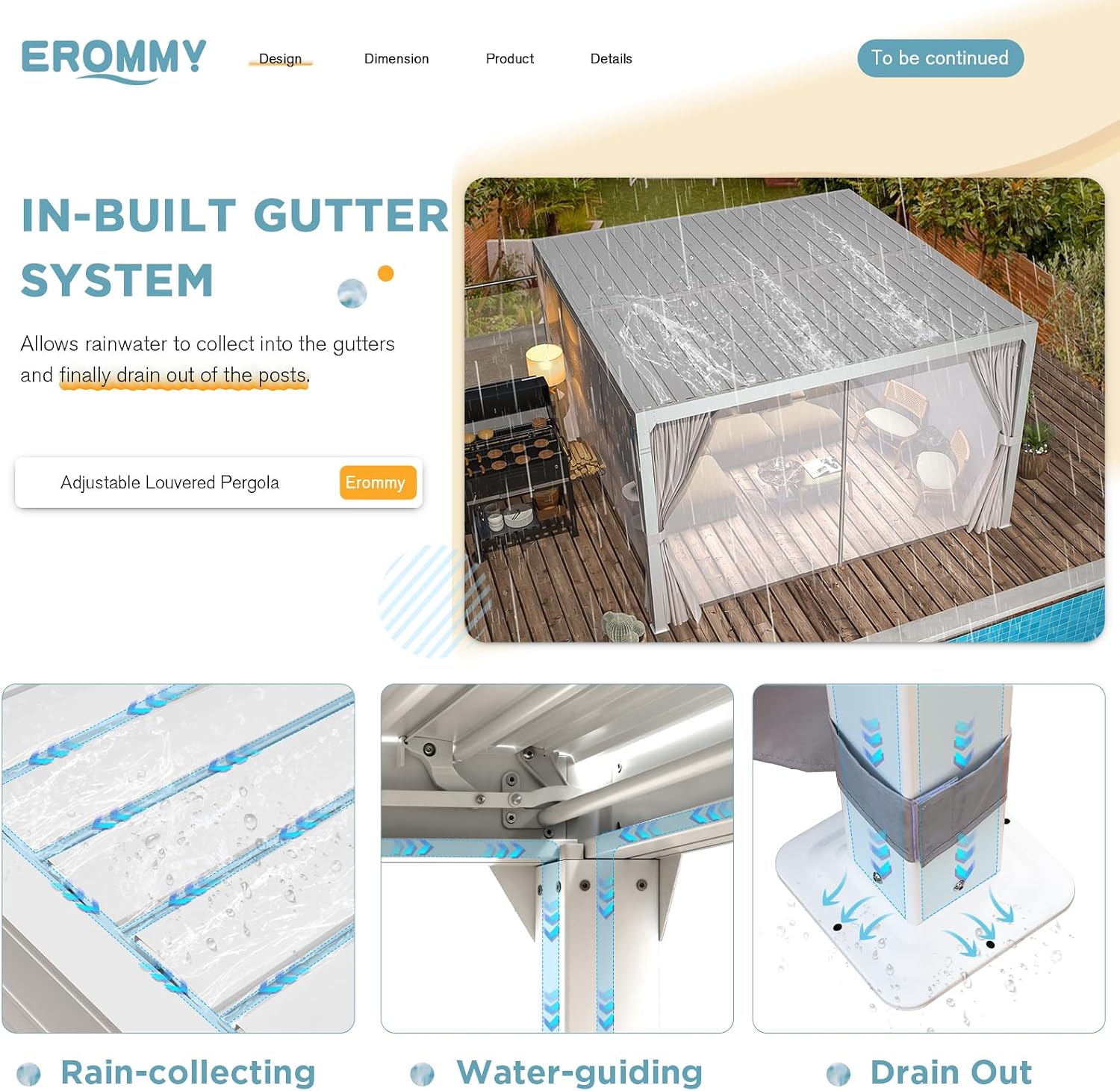 EROMMY 10x10FT Louvered Pergola Outdoor Sun Shade Shelter with Aluminum Frame and Adjustable Metal Rainproof Roof for Garden & Patio, Curtains and Netting Included, White