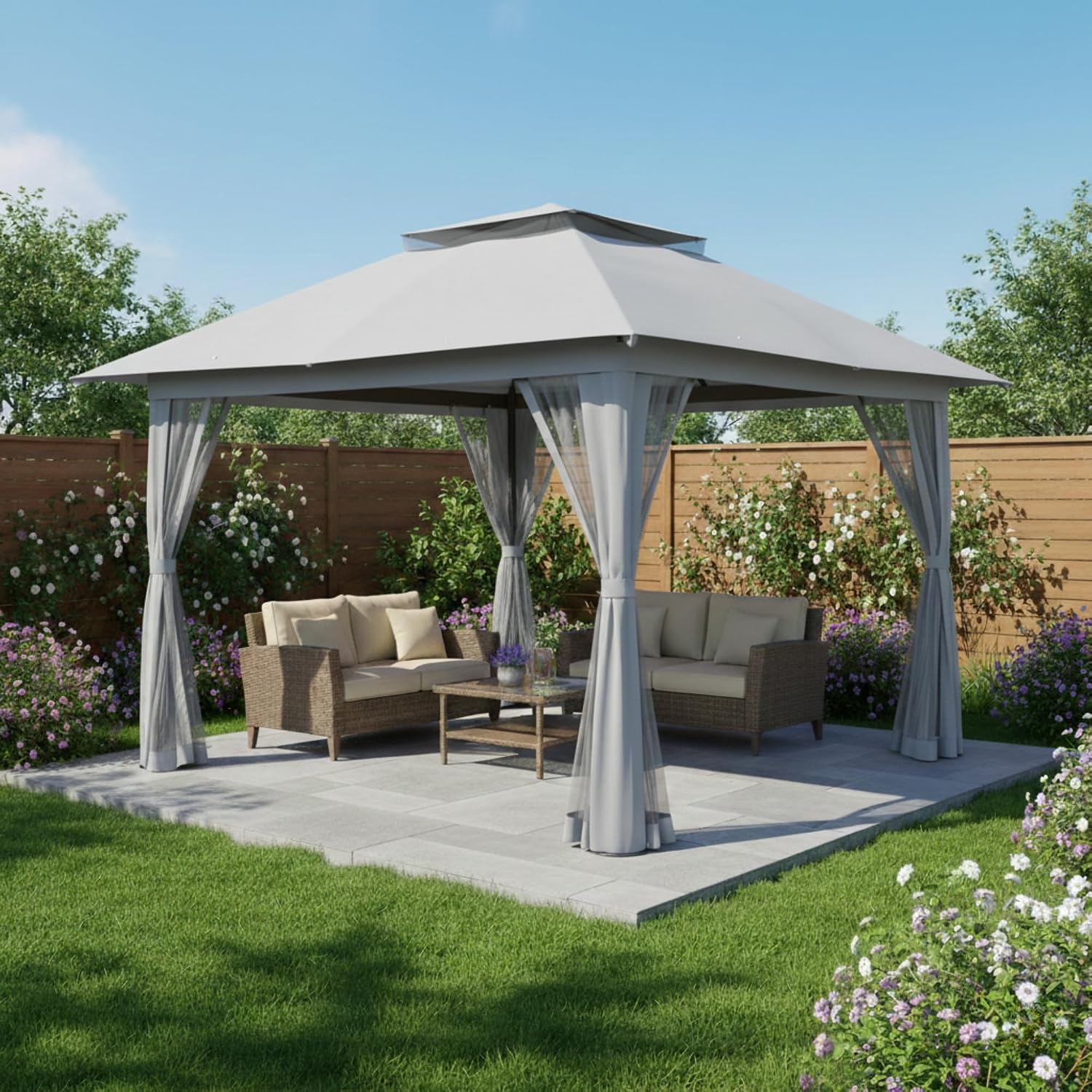 Garden Winds Reinforced RipLock 350 Replacement Canopy Top Cover Compatible with Crown Shades 13' X 13' Pop Up Gazebo Models CA169M, CS-CA169M - Slate Gray