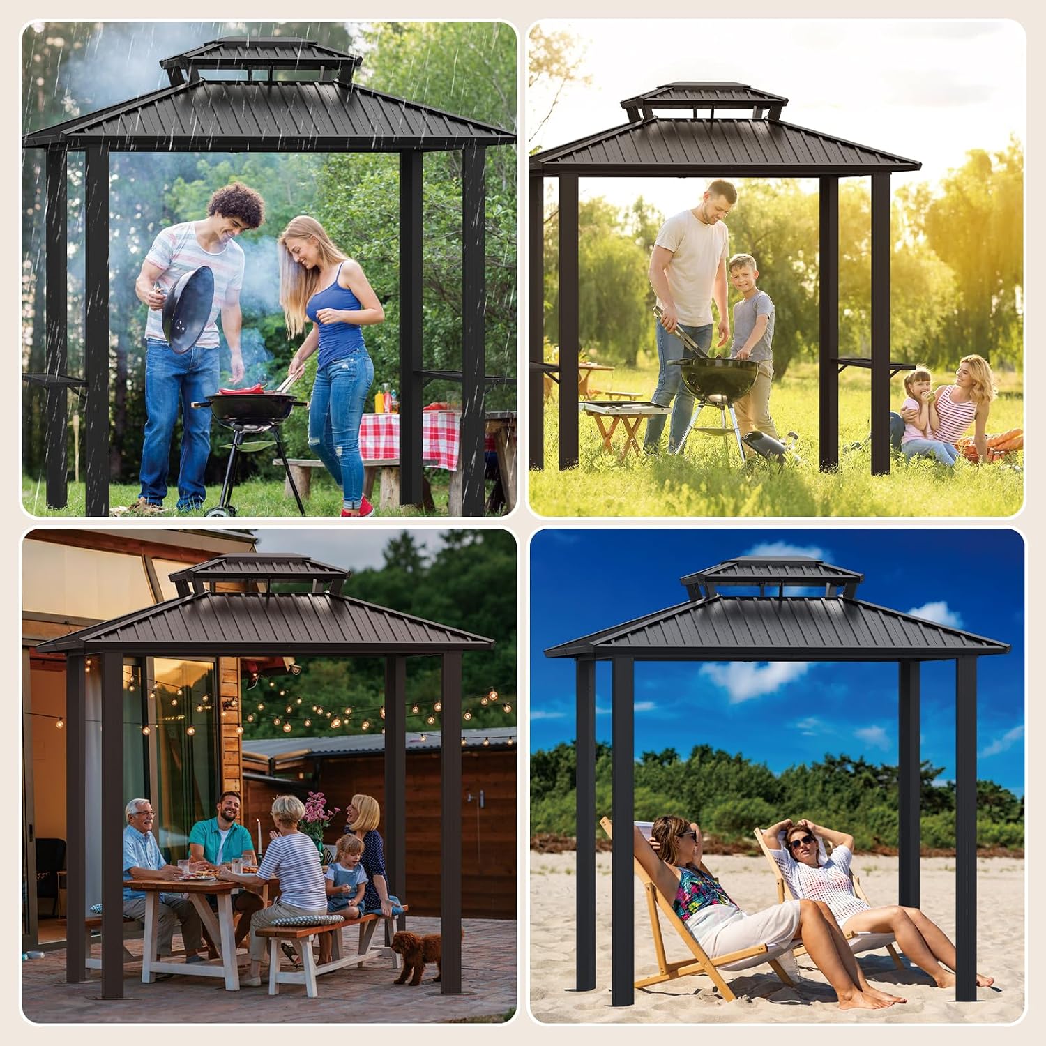 Hoteel 6x8FT Hardtop Grill Gazebo, Outdoor Patio Aluminum Frame Barbecue Gazebo with Galvanized Steel Double Roof and 2 Side Shelves for Deck Lawn Backyard Garden and Party, Black(2026 Version)