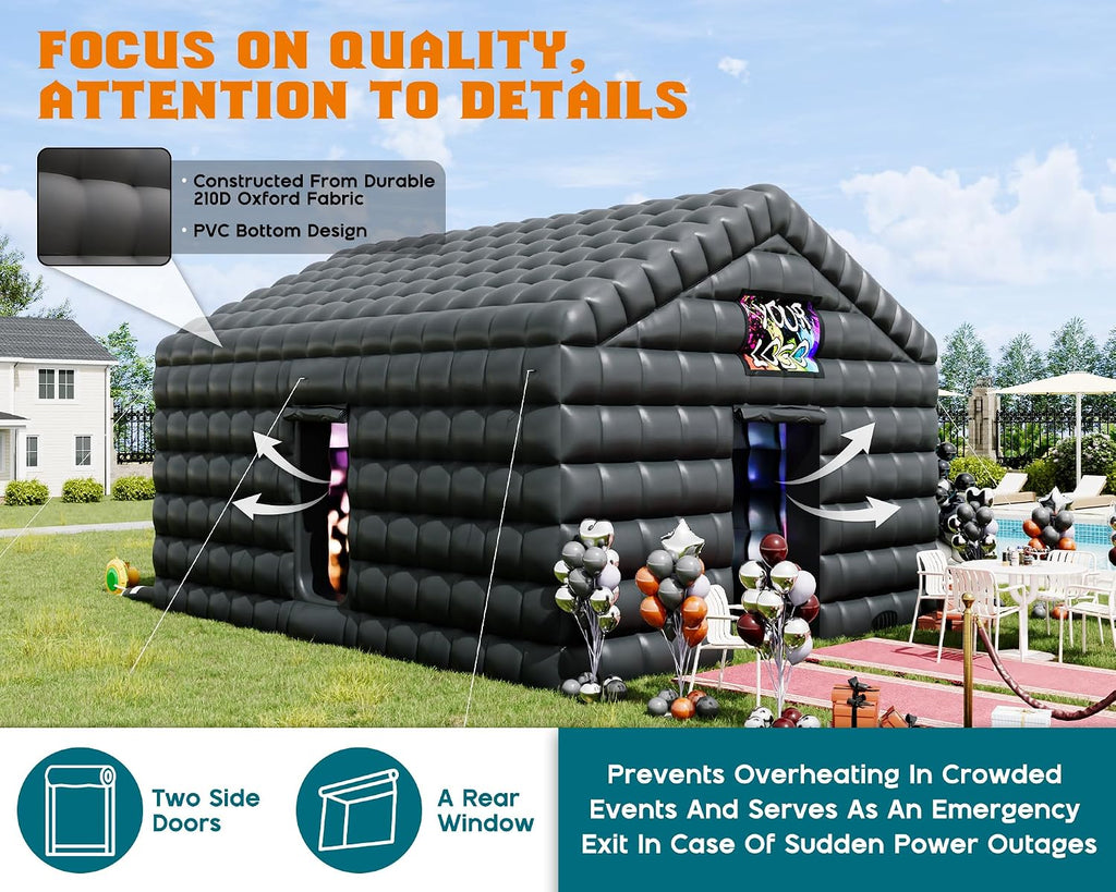 SPECRAFT 20x16x14 FT Large Inflatable Nightclub, Inflatable Tent for Parties with 2 Sides Escape Doors, Party Tent for Birthday Party/Outdoor Events, Black