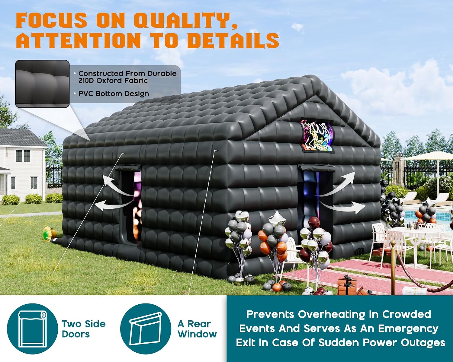 SPECRAFT 20x16x14 FT Large Inflatable Nightclub, Inflatable Tent for Parties with 2 Sides Escape Doors, Party Tent for Birthday Party/Outdoor Events, Black
