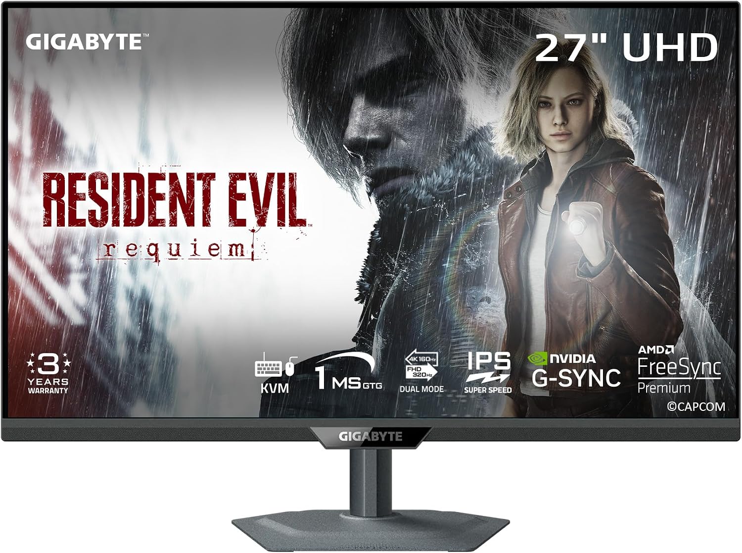GIGABYTE - M27UP - 27' SS IPS Gaming Monitor - UHD 3840x2160-160Hz - 1ms GTG - AMD FreeSync Premium, G-SYNC Compatible - Dual Mode - Type C KVM - HDMI, DP, Type-C - Height and Tilt Adjustable -Black