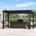 Big Leaf 6'x12' Hardtop Grill Shelter with Utility Shelf - Outdoor Cooking Gazebo Featuring Built-in Bottle Opener & Storage Hooks, Weather-Resistant Black BBQ Canopy for Patio/Garden, Black