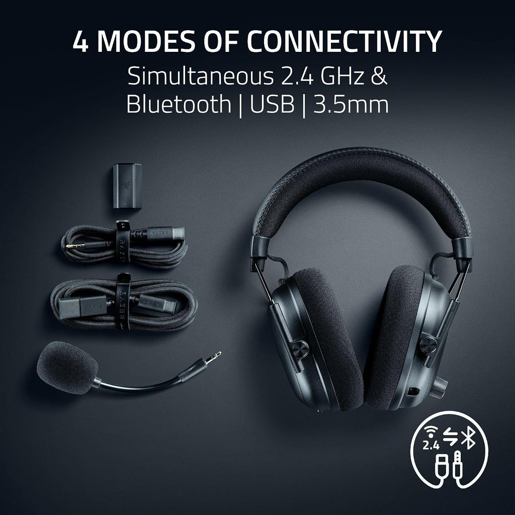 Razer BlackShark V3 Pro Wireless ANC Gaming Headset for PC: Full Band Mic - 50mm Drivers - 2.4 GHz, Bluetooth, USB, 3.5mm - Works with Mac, PS5, Nintendo Switch, Smartphone - Black (Renewed)