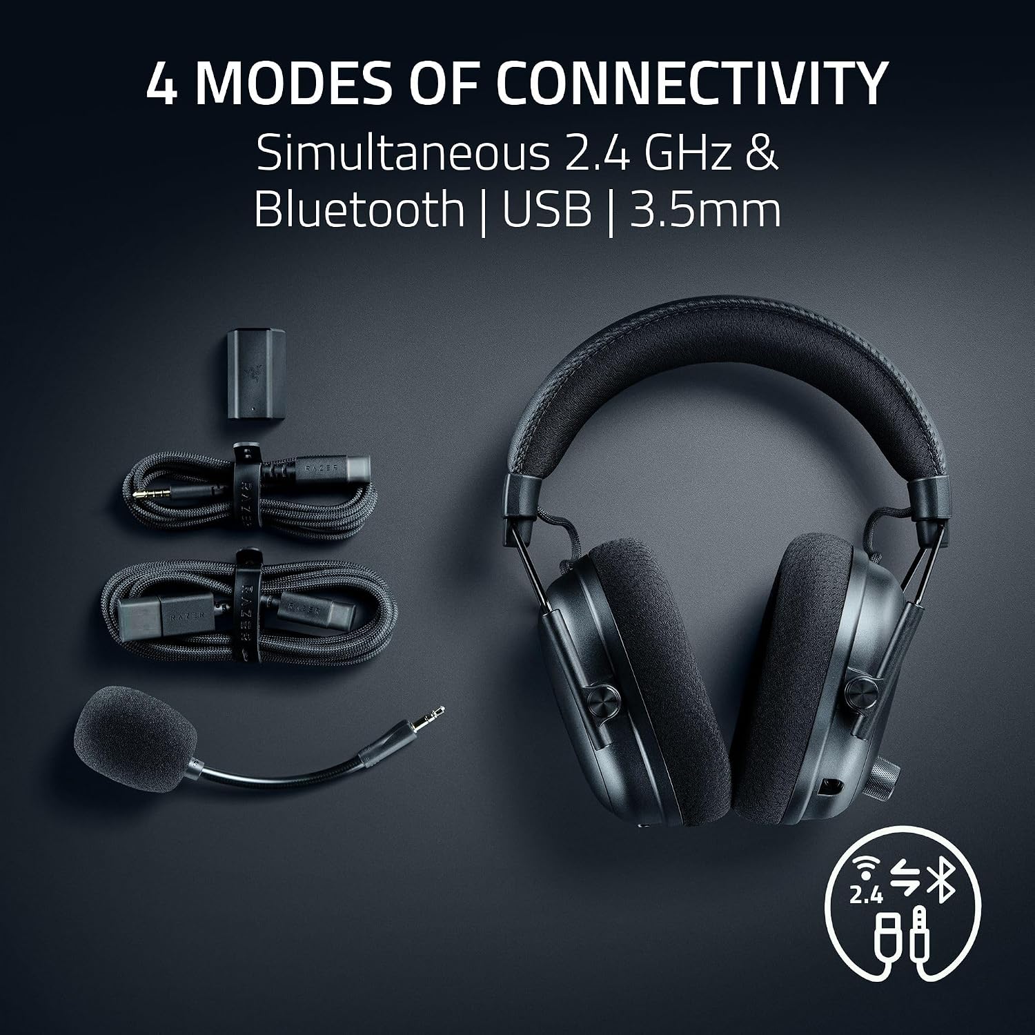 Razer BlackShark V3 Pro Wireless ANC Gaming Headset for PC: Full Band Mic - 50mm Drivers - 2.4 GHz, Bluetooth, USB, 3.5mm - Works with Mac, PS5, Nintendo Switch, Smartphone - Black (Renewed)