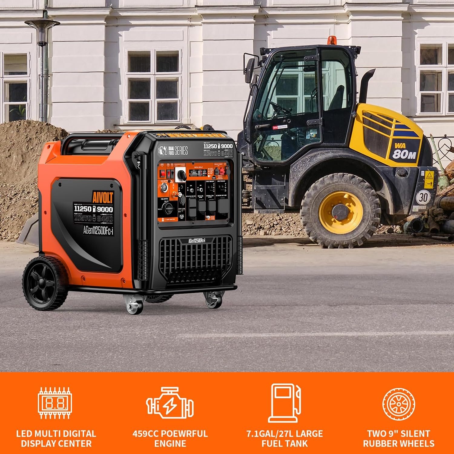 AIVOLT 11250W Dual Fuel Inverter Generator with Remote/Electric/Recoil Start, 50 AMP RV Ready, CARB Compliant 50 State Approved, Ultra Quiet Gas Propane Generator for Home Backup, Food Truck, Job Site
