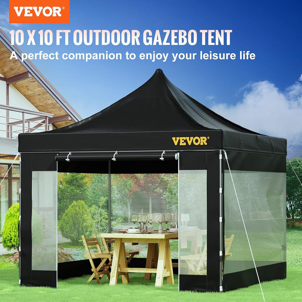 VEVOR 10x10 FT Pop up Canopy with Removable Sidewalls, Waterproof Winter Instant Canopies, Portable Gazebo Tent with Wheeled Bag, UV Resistant Enclosed Canopy for All-Weather Outdoor Events Black