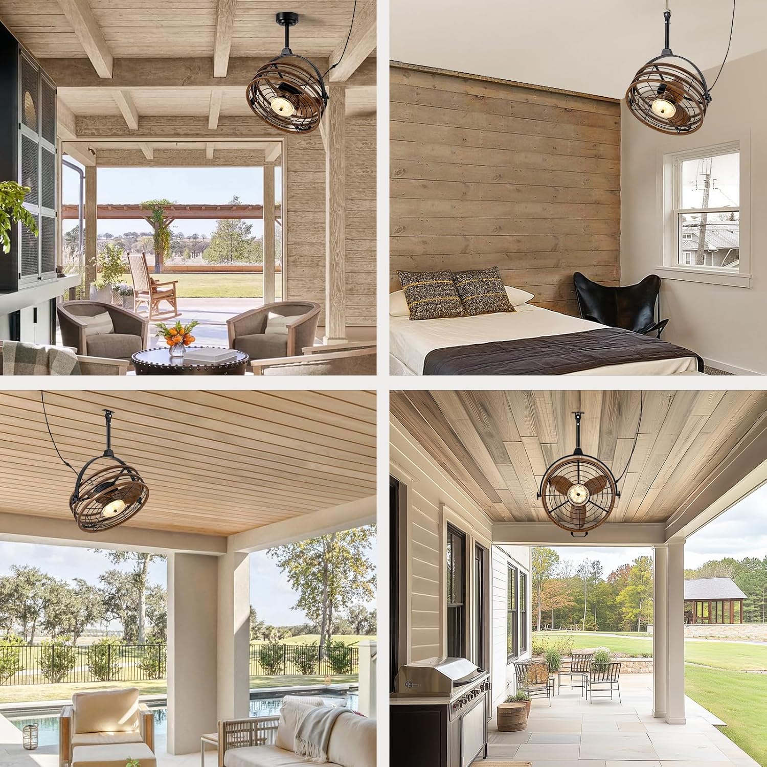 Outdoor Ceiling Fan with Lights, 23'' Waterproof Gazebo Fan with Remote Control Smart App, Plug in Caged Ceiling Fan for Patios, Pergola Porch