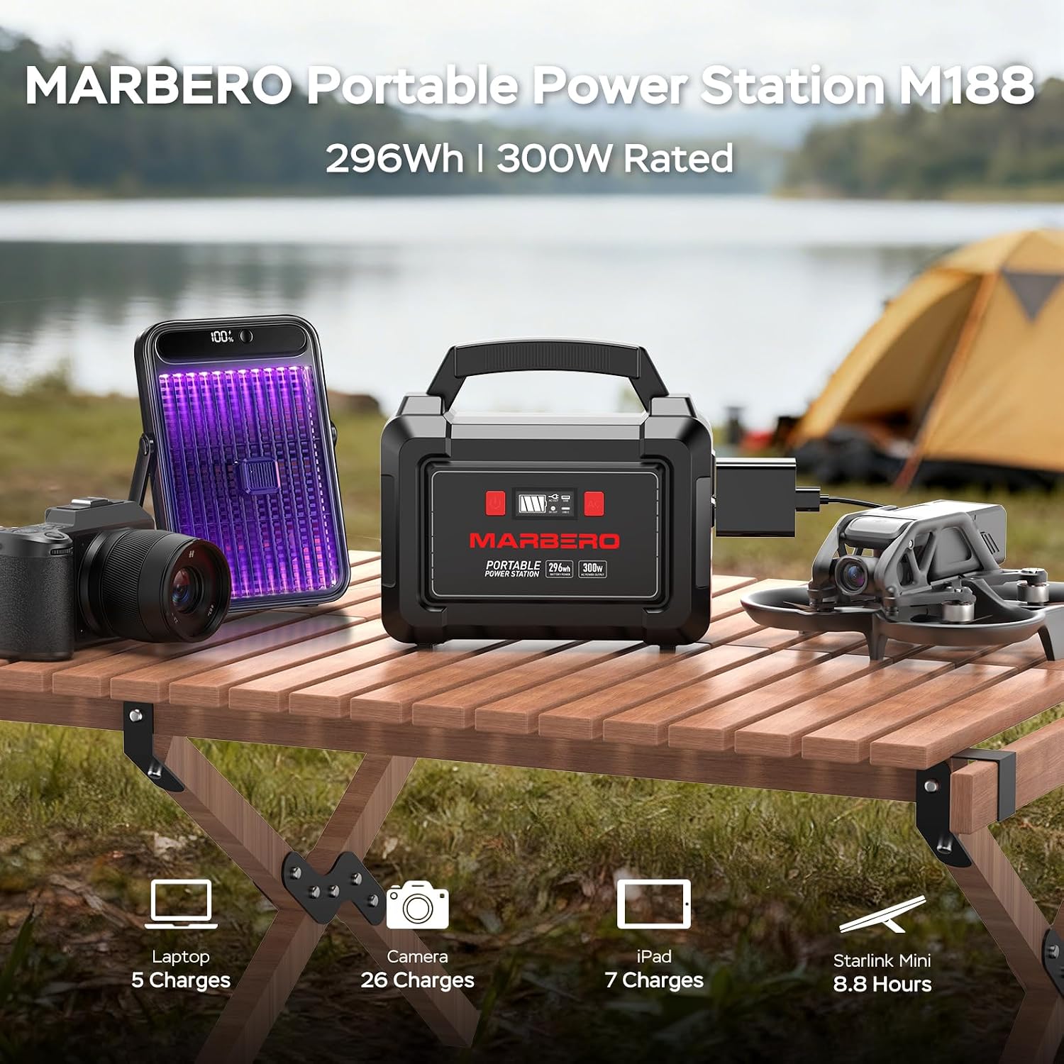 MARBERO Solar Generator 296Wh with Solar Panels 60W Portable Power Station with 300W Pure Sine Wave Solar Generator with Panels Included USB DC AC Outlet for Camping RV Van Outdoor Emergency Home