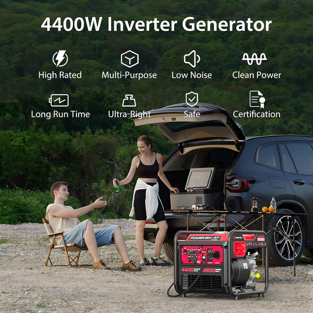 PowerSmart 4400-Watt Gas Powered Portable Inverter Generator, CO-Sensor, Lightweight for Home Use and Emergency Backup, Camping, EPA Compliant