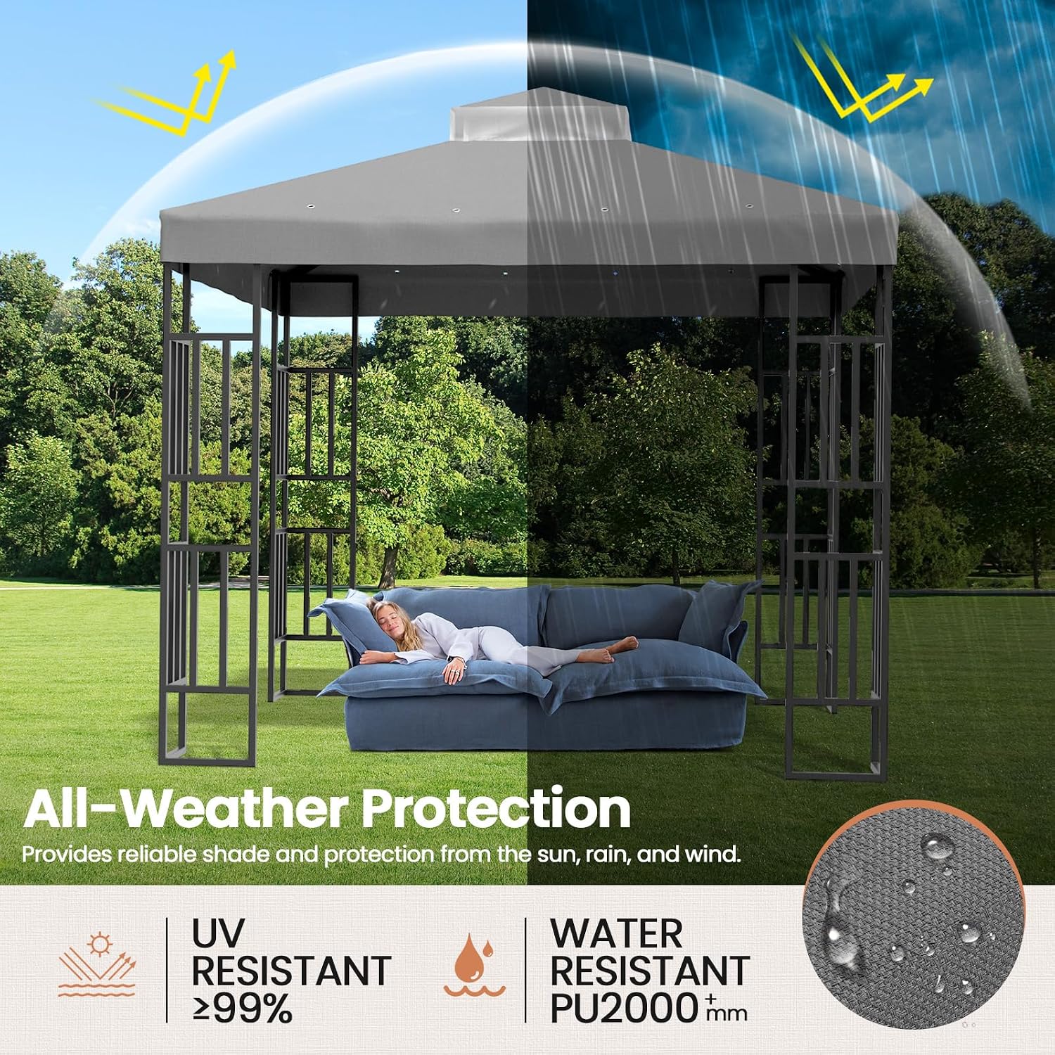 10'x10' Replacement Canopy Top Cover for Gazebo, Double-Tiered Cover for Sunshade and Grill Gazebos, Water-Resistant Polyester Canopy for Yard, Patio, Garden (Gray)