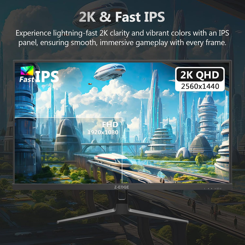 Z-Edge 27-inch Gaming Monitor QHD 2560 x 1440 2K, 180Hz Refresh Rate, 1ms MPRT, UG27QF Fast IPS Computer Monitor with Crosshair, HDMI 2.0x2, DP 1.4x2