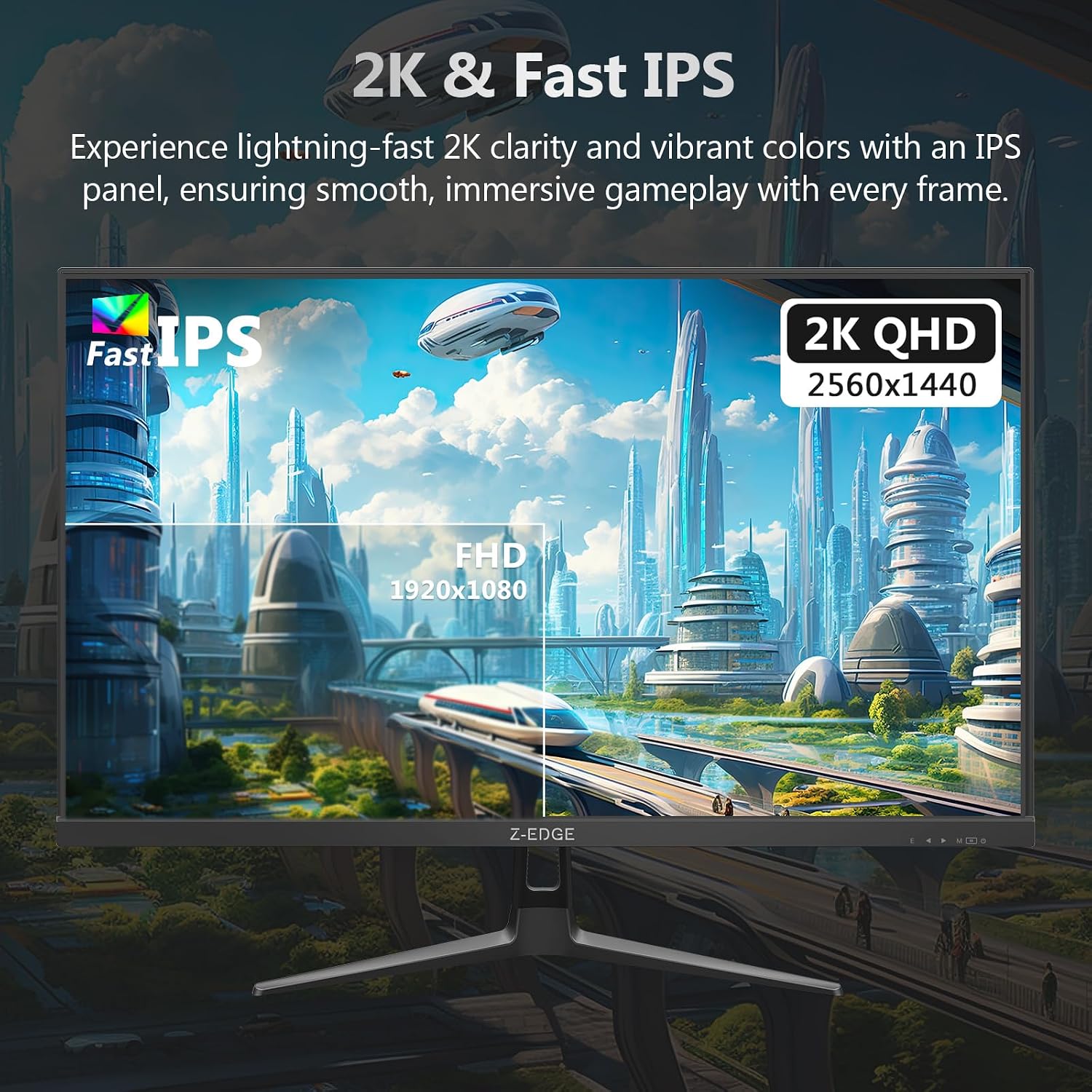 Z-Edge 27-inch Gaming Monitor QHD 2560 x 1440 2K, 180Hz Refresh Rate, 1ms MPRT, UG27QF Fast IPS Computer Monitor with Crosshair, HDMI 2.0x2, DP 1.4x2