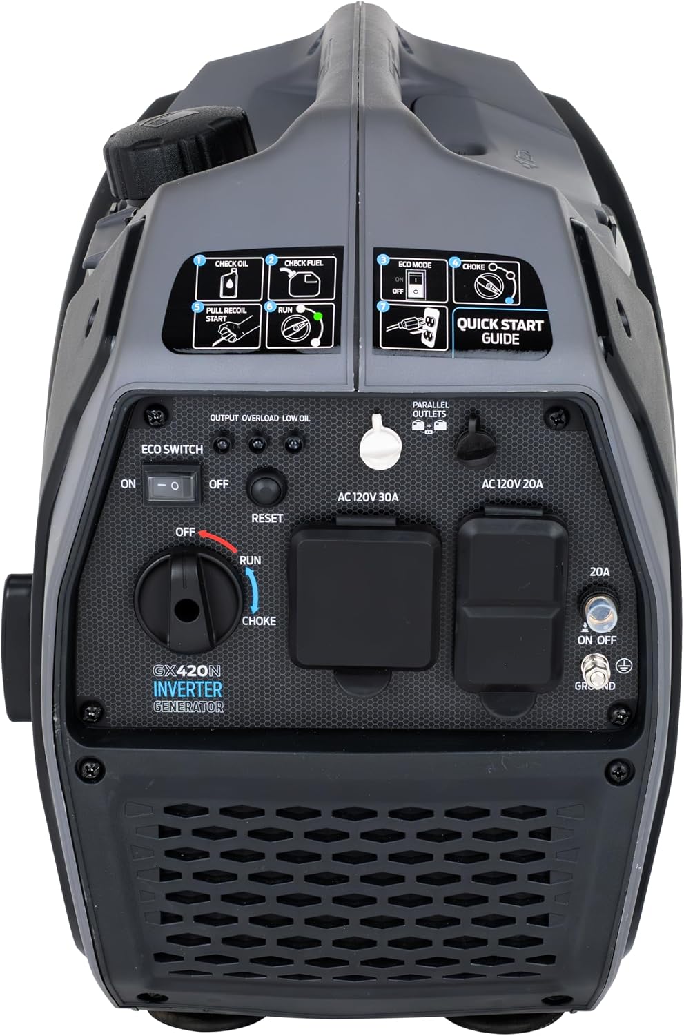 Pulsar 4,200W Portable Gas-Powered Quiet Inverter Generator for Home Emergency Backup, Parallel Capability, RV Ready, Long Run Time, GX420N