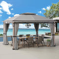 SUNJOY 11 x 13 ft. Soft Top Gazebo Outdoor Patio Powder-Coated Steel Frame 2-Tier Soft top Gazebos with LED Lighting, Bluetooth Sound, Netting and Curtain, Gray