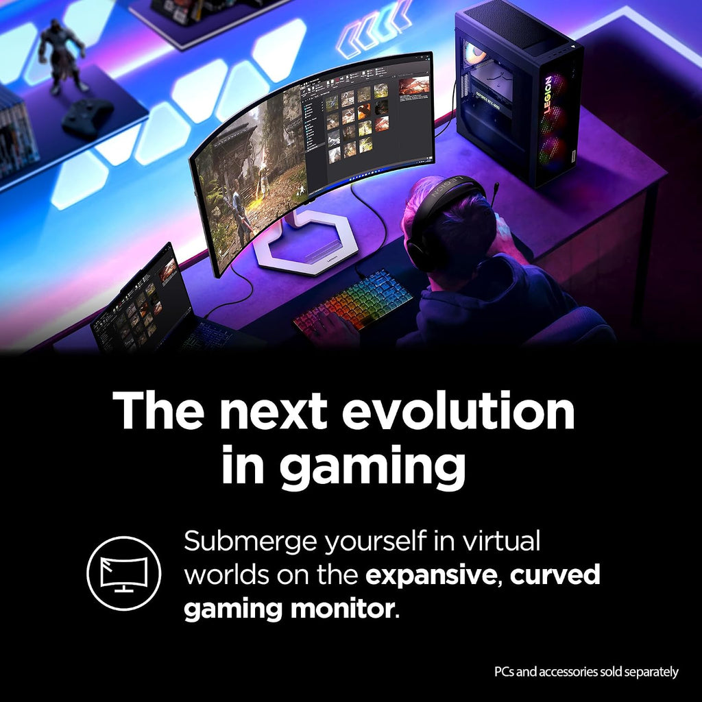 Lenovo Legion Pro 34WD-10 Curved Gaming Monitor – 34' WQHD OLED – 240Hz – AMD FreeSync™ PremiumPro – HDR TB400 – 0.03ms MPRT – KVM, USB-C, HDMI 2.1, DP 1.4 – Ergonomic Tilt Stand – Raven Black