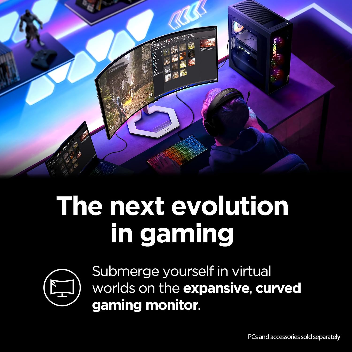 Lenovo Legion Pro 34WD-10 Curved Gaming Monitor – 34' WQHD OLED – 240Hz – AMD FreeSync™ PremiumPro – HDR TB400 – 0.03ms MPRT – KVM, USB-C, HDMI 2.1, DP 1.4 – Ergonomic Tilt Stand – Raven Black
