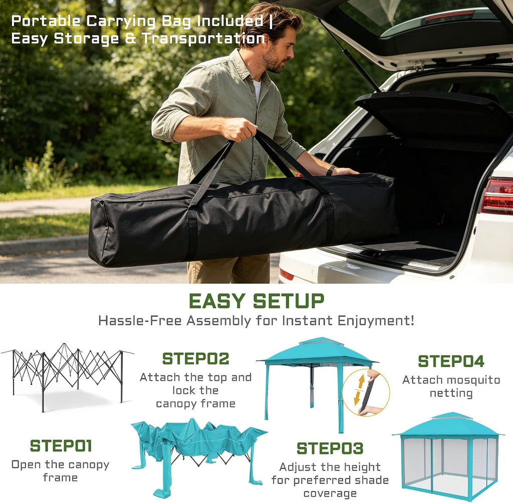 11'X11' Gazebo Pop Up with 4 Sidewalls Mosquito Netting, Heavy Duty Patio Gazebo Canopy Tent with Double Air Roofs for Backyards, Patios, Decks, Gardens, Parks