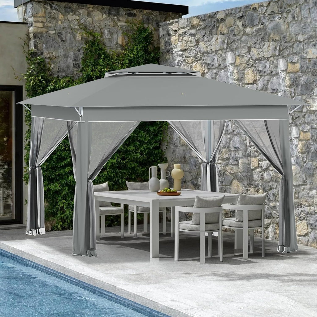 ECOTOUGE Pop Up Gazebo, Canopy Tent Instant Shelter Party Tent with Mosquito Nettings, Carrying Roller Bag Waterproof and UV Resistant for Patio, Grill and Backyard (Dark Grey, 11FT)