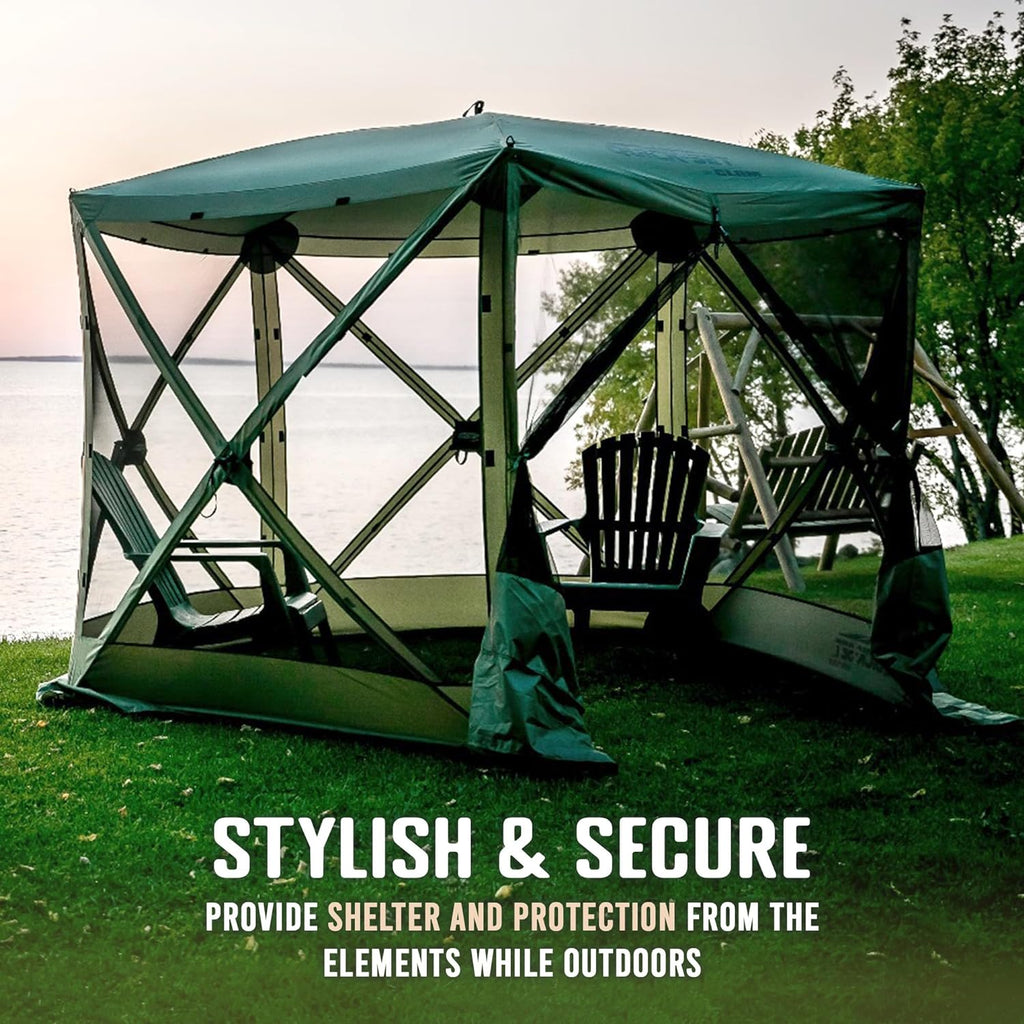 CLAM Quick-Set Pop Up Screen Tent, Venture, 9 x 9 ft, Instant Setup Green Portable Outdoor Gazebo Canopy Shelter, Compact Bug-Free Camping Tent for Backyard, Beach, Tailgating - Green