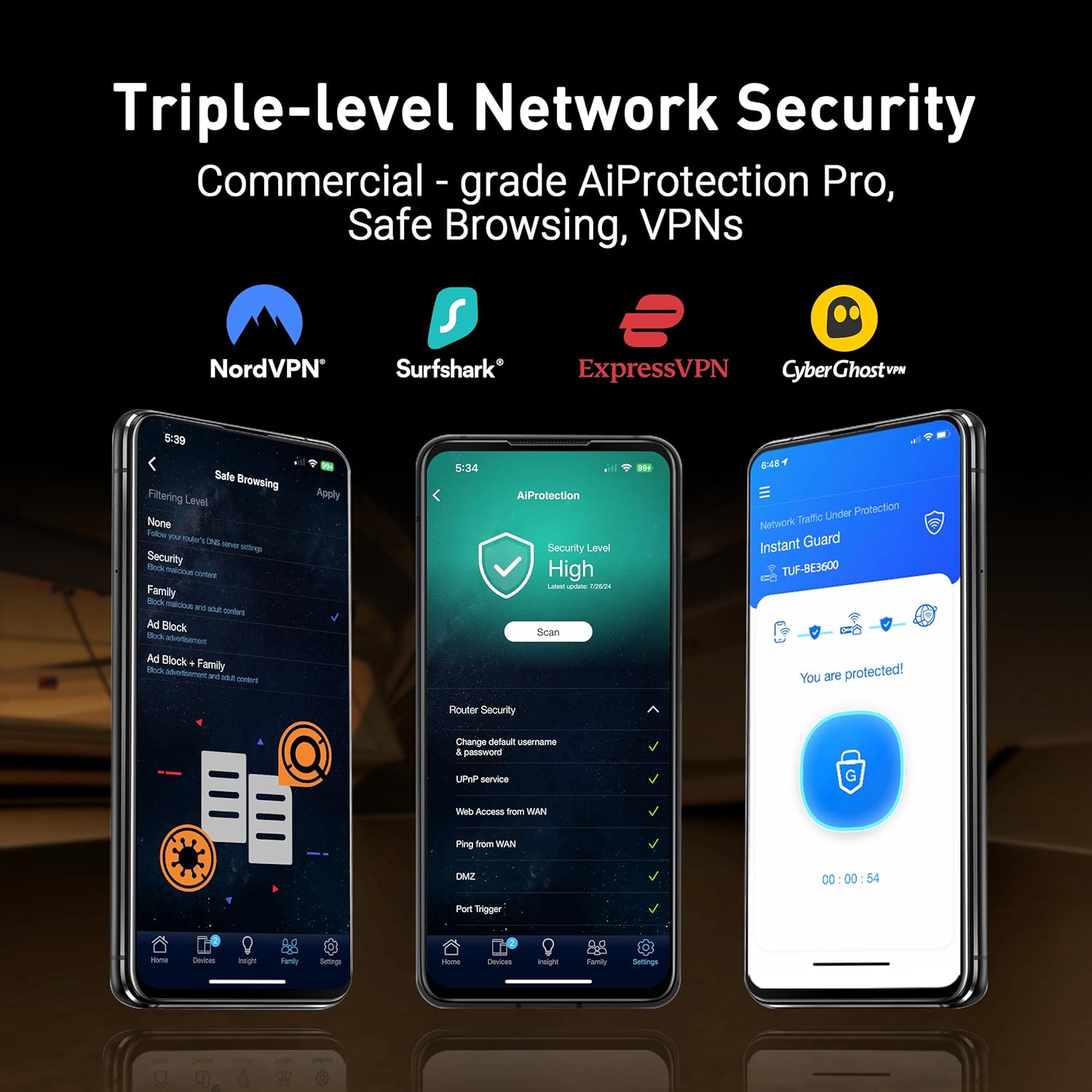 ASUS TUF Gaming BE6500 WiFi 7 Router - Dual-Band, Up to 6.5 Gbps Wireless, Game Accelerator, Multi-Link Operation (MLO), (x4) 2.5GbE Ports, Mesh + VPN Compatible, & Subscription-Free Network Security