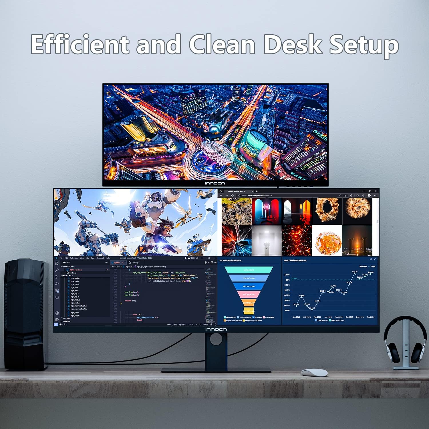 INNOCN 40C1R Ultrawide Monitor 40' WQHD 3440 x 1440p 144Hz FreeSync Premium HDR400 21:9 Computer Display 95% DCI-P3 500Nits IPS USB Type-C HDMI Tilt/Height Adjustable, Mountable