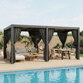 10'×20' Outdoor Louvered Pergola, Aluminum Outdoor Louvered Pergola Patio with Adjustable Roof for Outdoor Deck, Backyard, Garden (10x20FT with Curtain)