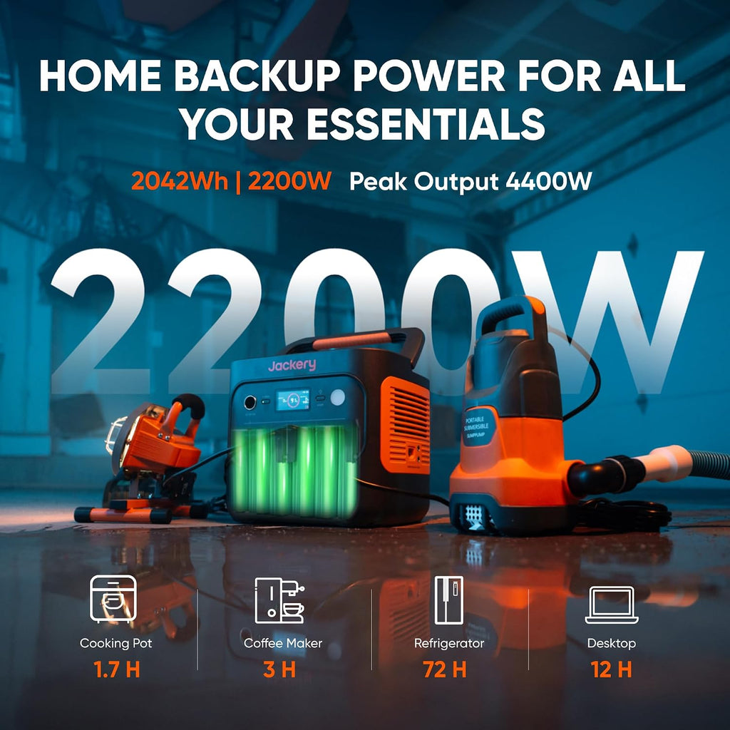 Jackery Explorer 2000 v2 and Carrying Bag, 2042Wh LiFePO4 Battery, 2200W AC Output, 1 Hour Fast Charging for Emergencies, Power Outages, Camping