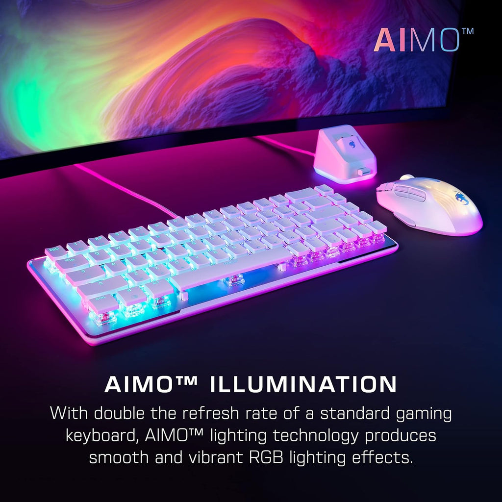 Roccat Vulcan II Mini–65% Optical PC Gaming Keyboard with Customizable RGB Illumination, Detachable Cable, Button Duplicator, On-board profiles, Aluminum Plate, 100 million Keystroke Durability -White