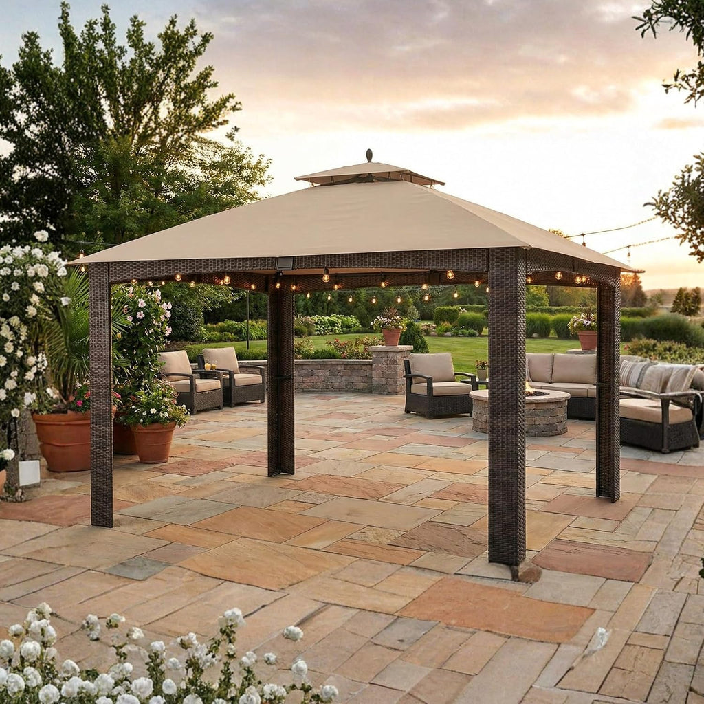 Garden Winds Reinforced RipLock 350 Replacement Canopy Top Cover Compatible with Augusta 10' x 12' Gazebo Models L-GZ1190PST, A111003500 - Beige