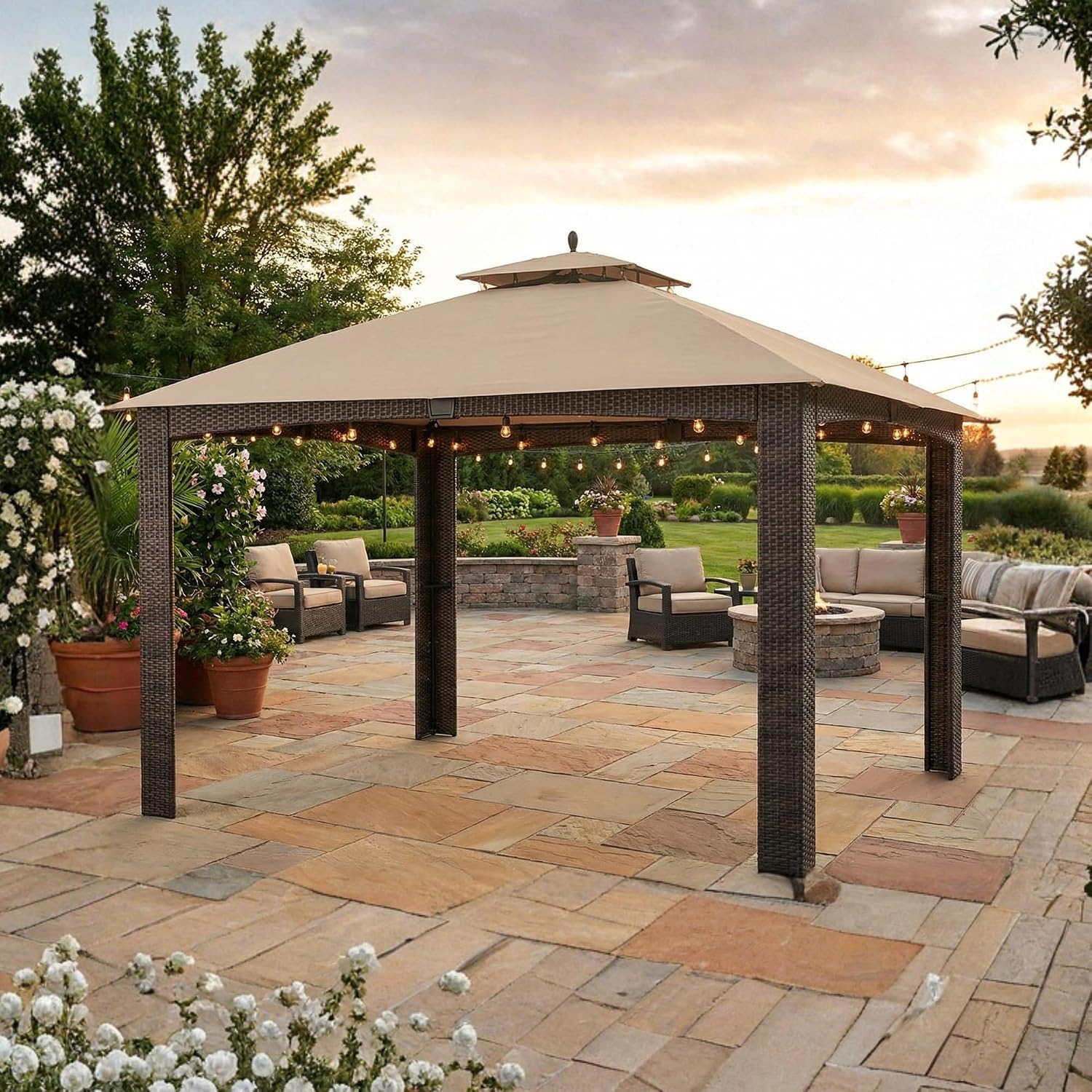 Garden Winds Reinforced RipLock 350 Replacement Canopy Top Cover Compatible with Augusta 10' x 12' Gazebo Models L-GZ1190PST, A111003500 - Beige