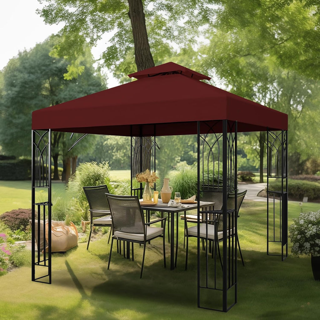 8x8 Outdoor Gazebo for Backyard, Patio Gazebo Tent with Corner Shelves, Red