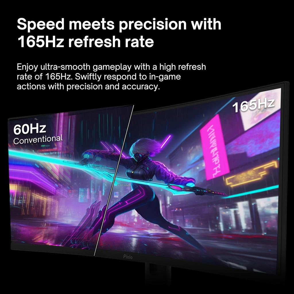 Pixio PXC325 32 inch 165Hz Refresh Rate FHD 1080p Resolution 1500R Curved VA Panel 1ms MPRT Response Time Adaptive Sync HDR Tilting Stand Gaming Monitor