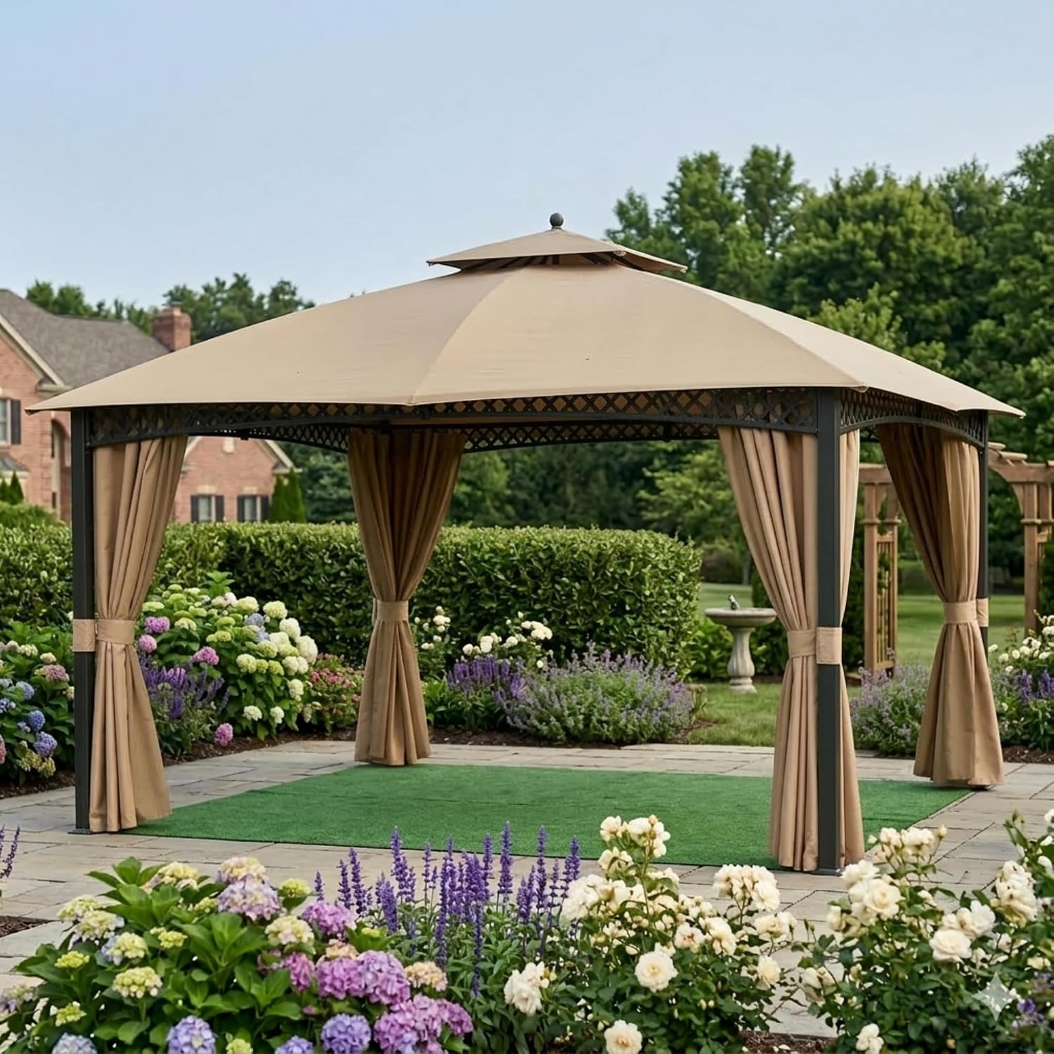 Garden Winds Durable 350 Replacement Privacy Curtain Set Compatible with Windsor Dome 10' x 12' Gazebo Models L-GZ717PST-C, A111001701 – Beige
