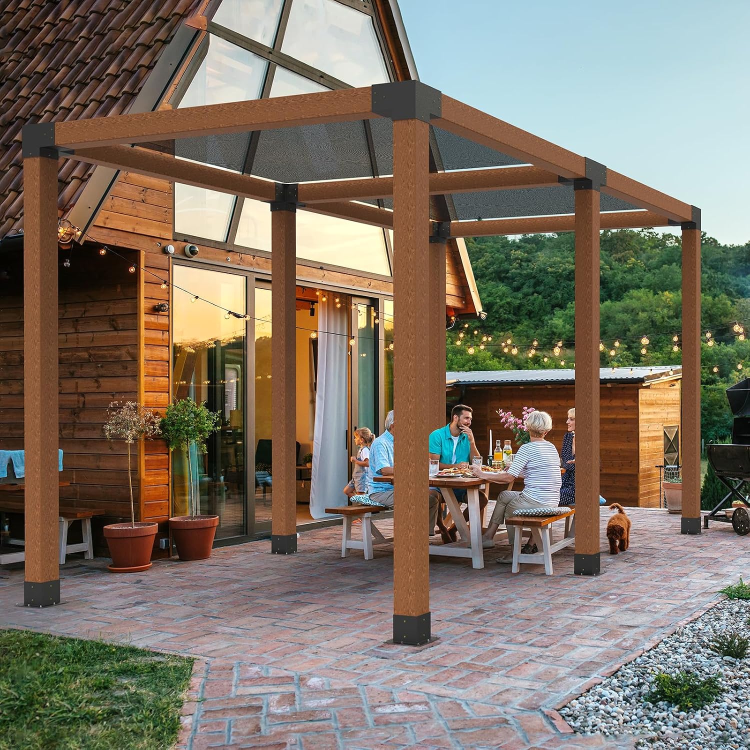 VEVOR Pergola Bracket Kit 6''x6''(Inner Size 5.6x5.6), 4pcs 4-Way Heavy Duty Corner Bracket Woodworks DIY Post Base Kit, Easy Installation Wooden Beams for Gazebos, Patio Pergolas, Log Cabin