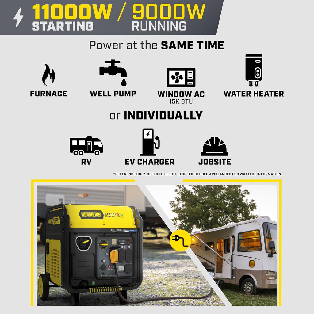 Champion Power Equipment 11,000-Watt Electric Start Dual Fuel Home Backup Portable Inverter Generator with Quiet Technology and CO Shield