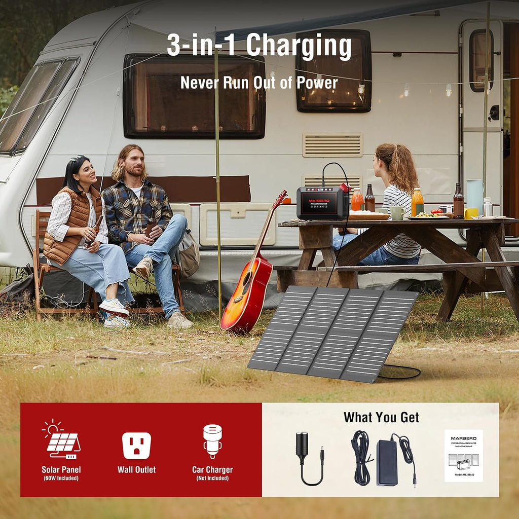 MARBERO 237Wh Solar Generator with Solar Panel Included Portable Power Station 300W Pure Sine Wave with Foldable Solar Panel 60W Set for Camping Outdoor Hiking Fishing Emergency
