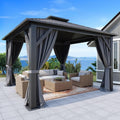 DWVO 12x12ft Metal Gazebo Hardtop Double Roof Canopy Outdoor Gazebo Galvanized Roof with Netting and Curtain Garden Tent for Patio, Backyard and Deck