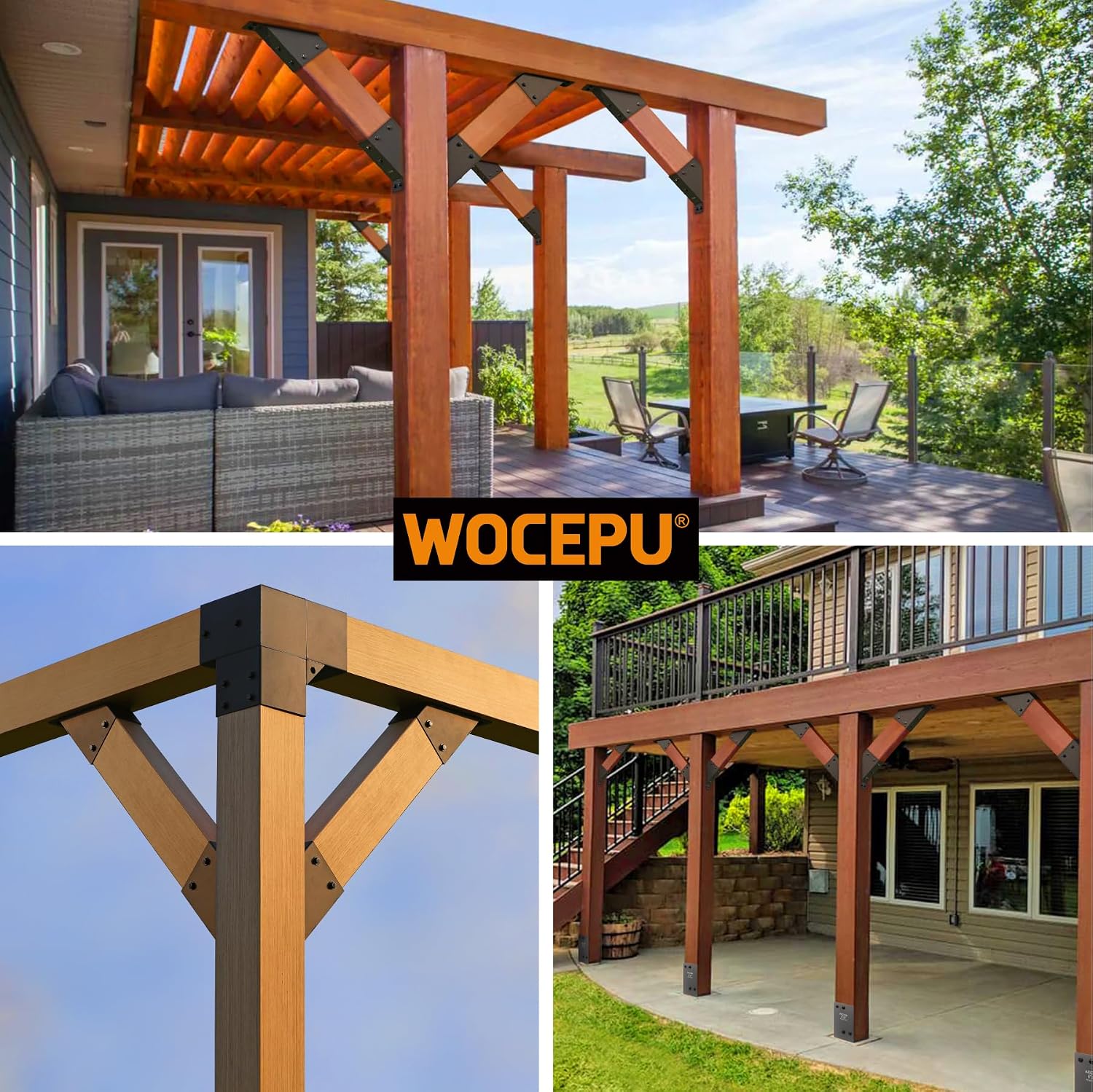4pack 45 Degree Angle Support Bracket, for 4x6 (Actual 3.5''x5.5'') Pergolas, Gazebo, Deck Porch, Cabin Elevated Wood Support Kit (Frosted-Black)