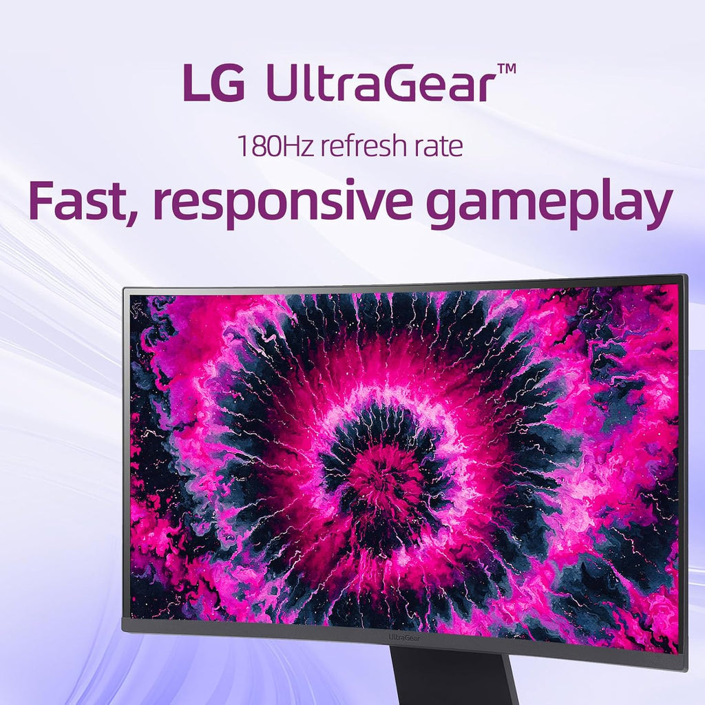 LG 27 Inch QHD Gaming Monitor, Ultragear Curved Display, 180Hz, 1ms, 1000R, AMD FreeSync, HDR10, 99% sRGB, Black Stabilizer, DAS Crosshair FPS Counter, HDMI x2, DisplayPort, Borderless Design, Black