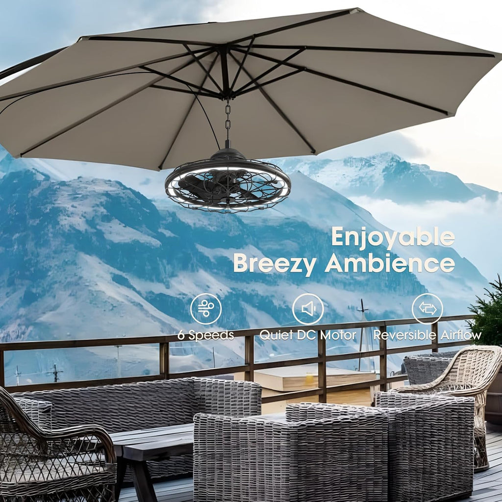 20' Outdoor Ceiling Fan, IP65 Waterproof Gazebo Fan with Light, Remote Control，6 Speeds，3CCT, Plug in Caged Ceiling Fan with Hanging Hook for Patio, Porch, Canopy