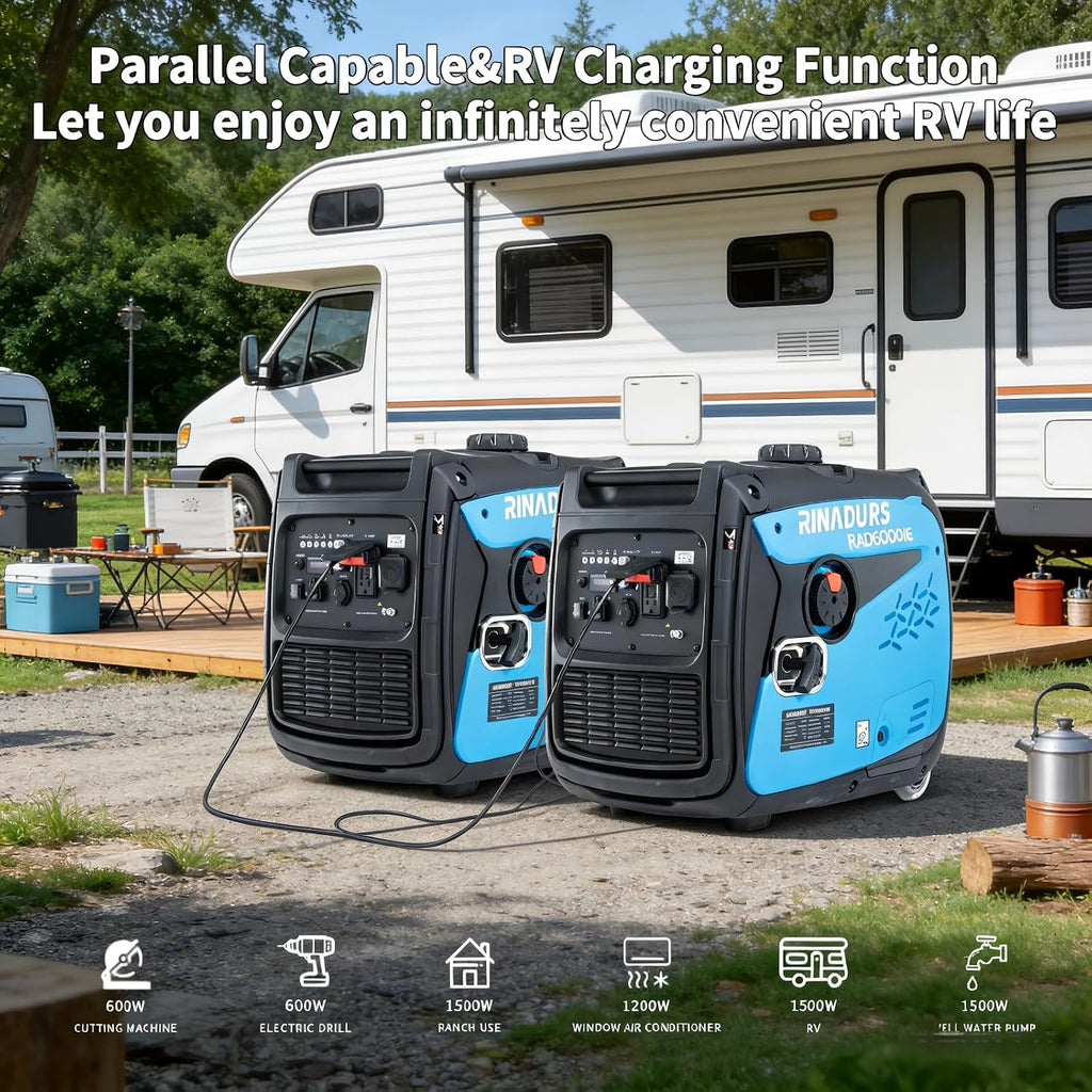 RAD 6000iE Portable Generator, 5500W Peak / 5000W Rated, 223cc Engine, ECO Mode, CO Detection, Ideal for RV and Home Backup Power